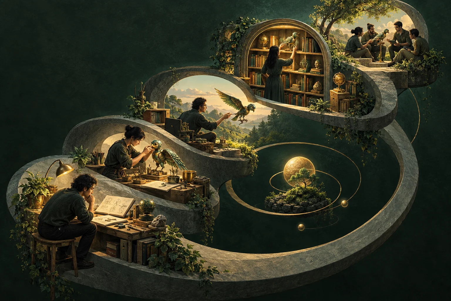 Small workshops share useful tools along a rising circular path of learning and improvement.